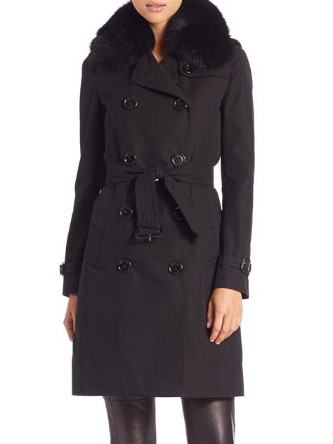 burberry london black patternless coat with removable fur collar|Burberry London coat sale.